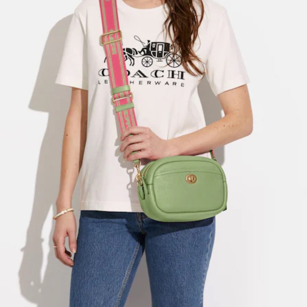 NEW Coach Real Leather Camera Bag in Pistachio w/ 2 strap choices